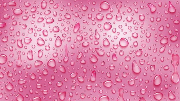 Sfondo di gocce d'acqua di forme diverse con ombre in colori rosa