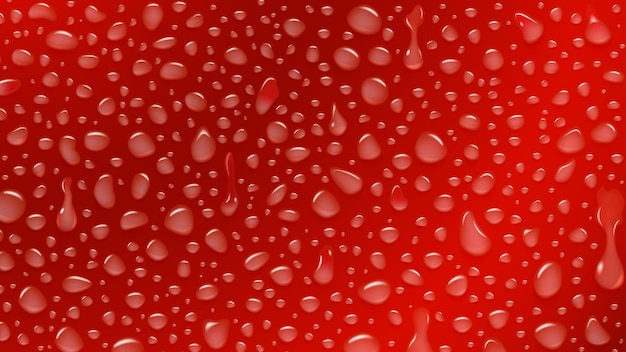 Vector background of water drops of different shapes with shadows in red colors