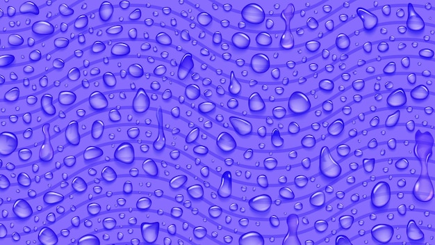 파란색의 그림자가 있는 다양한 모양의 파도와 물방울의 배경
