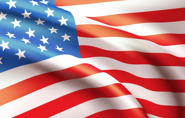 Background waving in the wind American flag. Background for patriotic national design.  