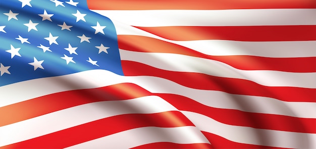 Vector background waving in the wind american flag.