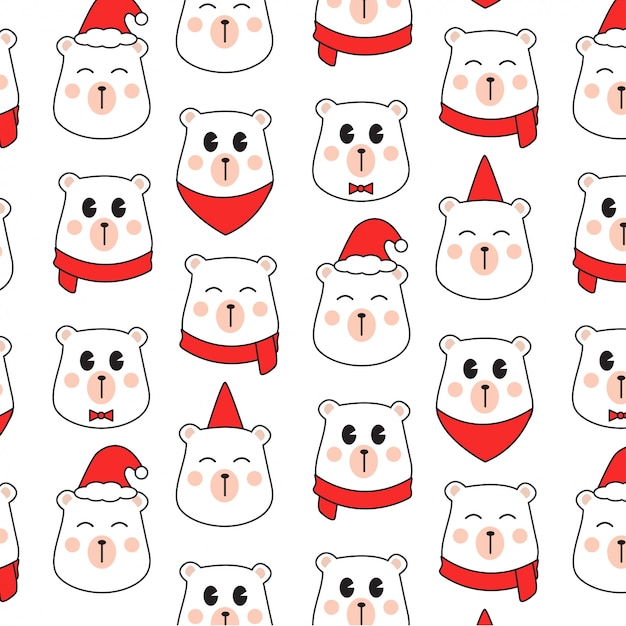 Background white bear with red scarf for Chritsmas