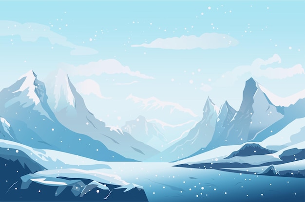 Background winter mountains Charming cartoon illustration of winter mountains