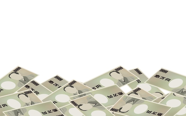 Vector background with 10000 yen bills with copy space translation japanese currency meaning 10000 yen