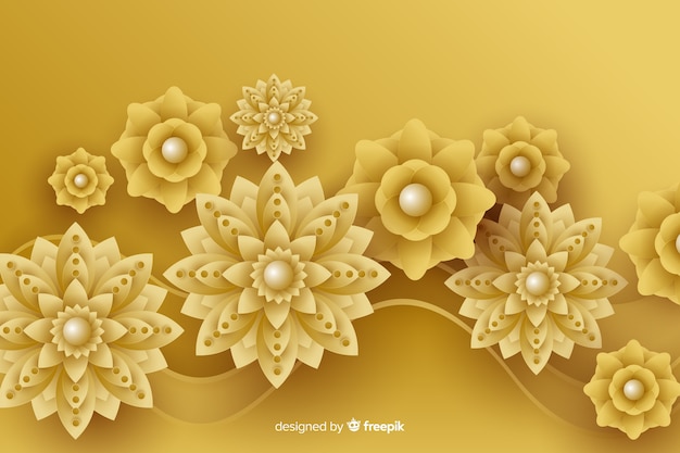 Vector background with 3d golden flowers, islamic design