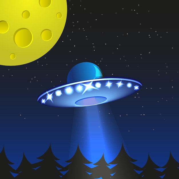 Sfondo con astronave aliena illustrazione vettoriale della giornata mondiale degli ufo