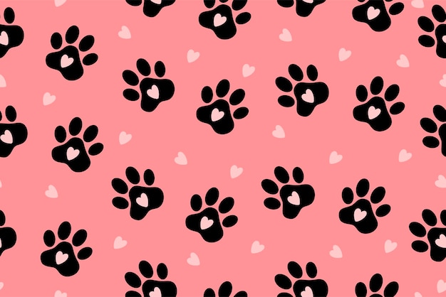Vector background with animal paw prints vector illustration on pink background