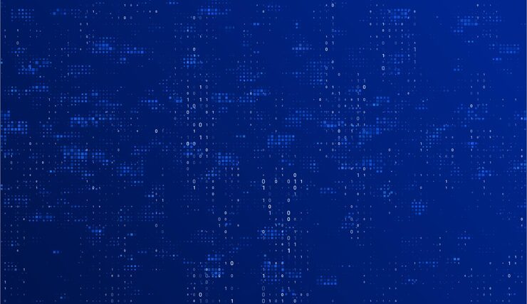 Vector background with binary code matrix represents programming and cybersecurity random source code