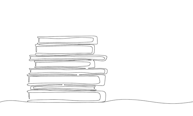 Background with books in stack. happy halloween. hand draw, line art, one art, outline vector