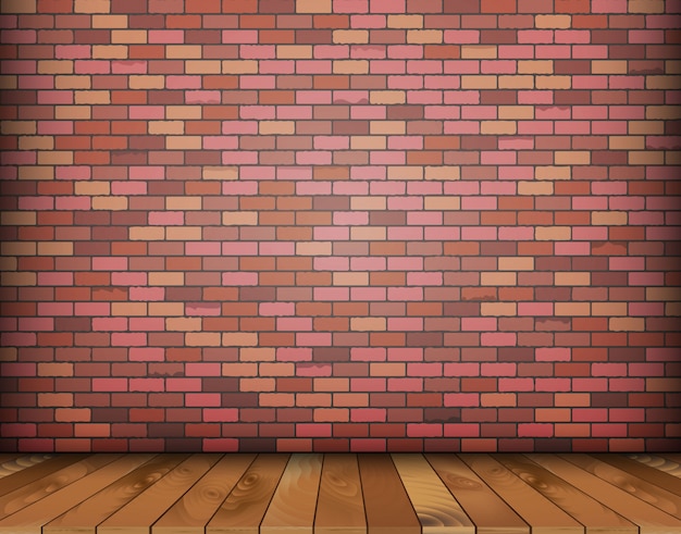 Vector background with bricks and wooden floor