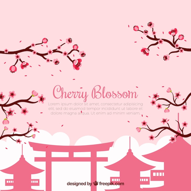 Background with cherry blossom in flat design