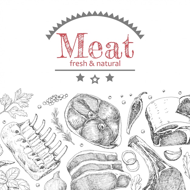 Vector background with different meat products