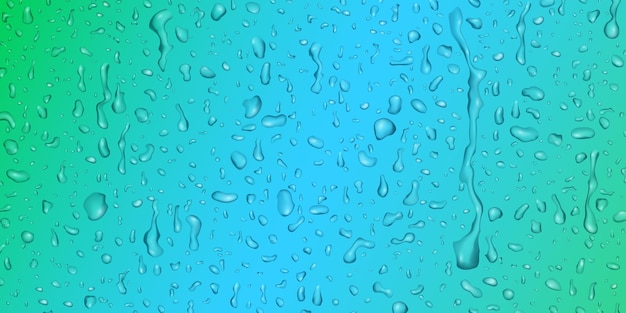 Vector background with drops and streaks of water in green and light blue colors, flowing down the surface