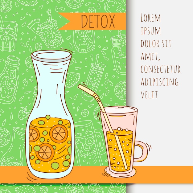 Vector background with glassware jar with fruit infused water. detox for health.