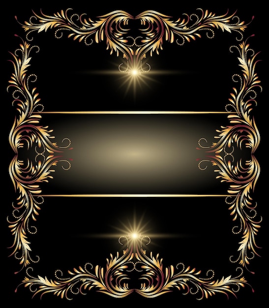 Background with glowing stars and golden ornament