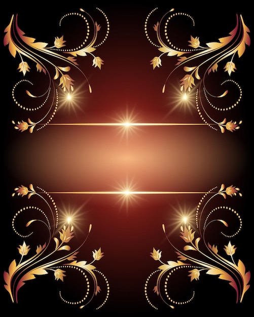 Background with glowing stars and golden ornament