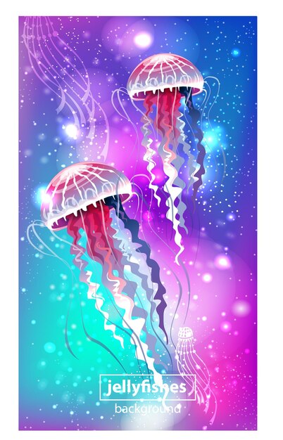 Background with Glowing vivid jellyfishes