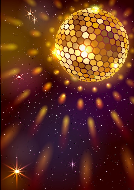 Вектор Фон с золотой дискотечный шар и огни