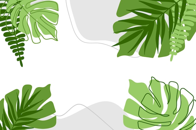 Vector background with hand drawn leaves frame and abstract shapes