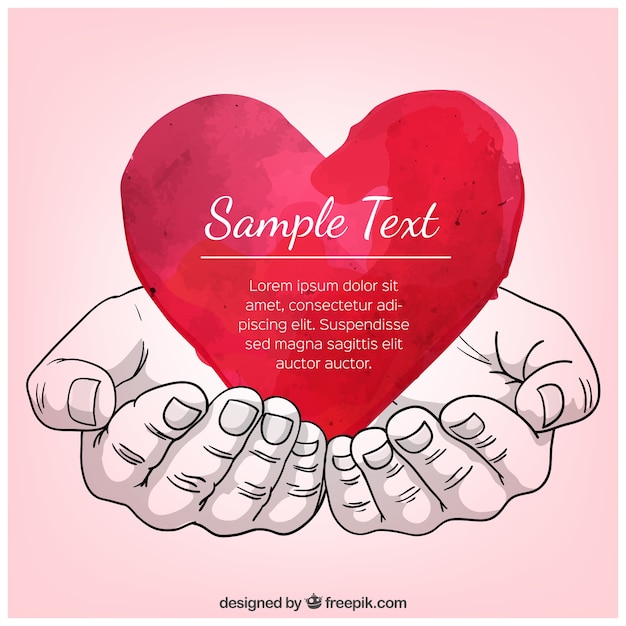 Vector background with hands and watercolor heart