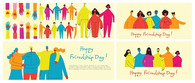 Background with happy diverse hugging people Concept of friendship day unity Celebration or congratulation of multiracial friends