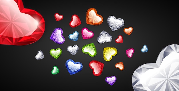 Vector background with hearts gemstones