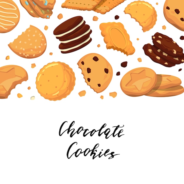 background with lettering and with cartoon cookies illustration