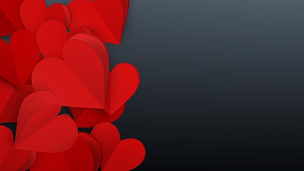 Background with many small paper volume hearts red on gray