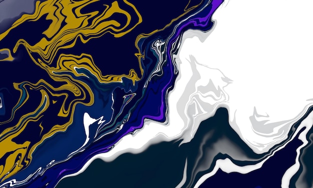Background with marble texture. Black, gray and yellow liquid paint that flows. Abstract wavy stains