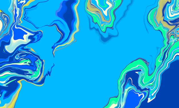 Background with marble texture. Blue and green liquid paint that flows. Abstract wavy stains