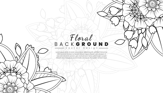 Background with mehndi flowers Black lines on white background Banner or card template
