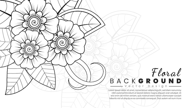 Background with mehndi flowers black lines on white background banner or card template