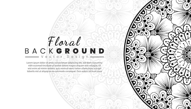 Background with mehndi flowers black lines on white background banner or card template