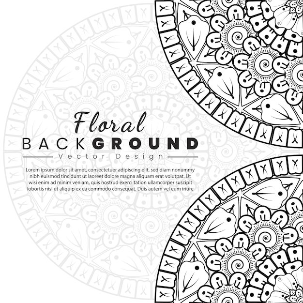 Background with mehndi flowers Black lines on white background Banner or card template