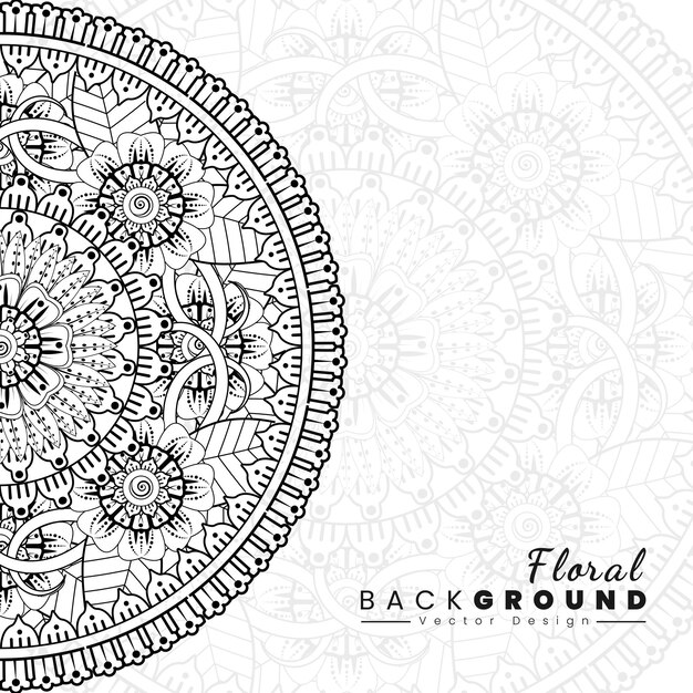 Background with mehndi flowers Book cover with flower texture Black lines on white background