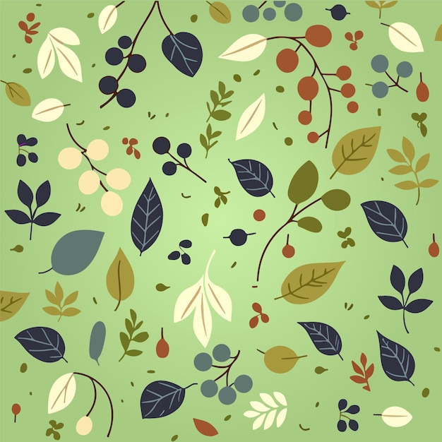 background with minimalist leaves flowers and fruits vector illustration