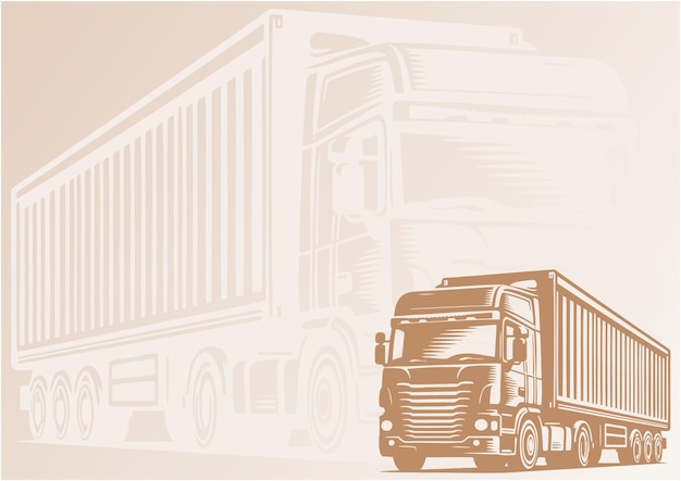 Background with a minimalist vector stencil depiction of a truck and its large trailer