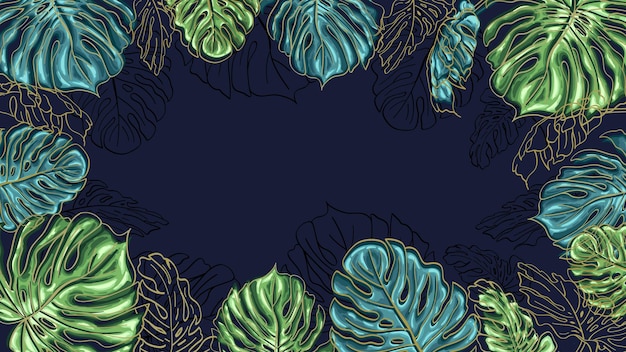 Background with monstera and gold