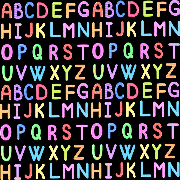 Vector background with multicolored alphabet on a black background. cartoon style.