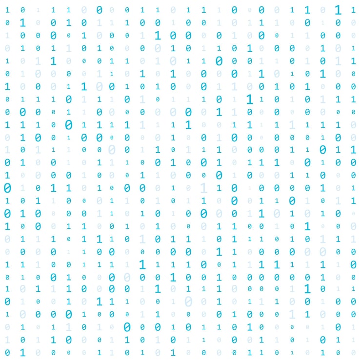 Vector background with numbers on screen binary code zero one computer code coding