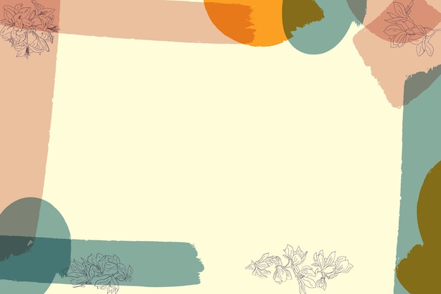 Background with pastel color brushes and leaves line art mid century