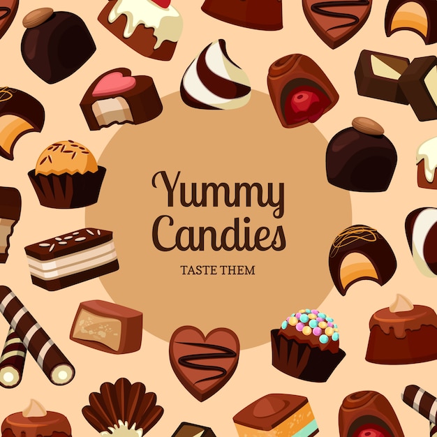 background with place ftext and cartoon chocolate candies