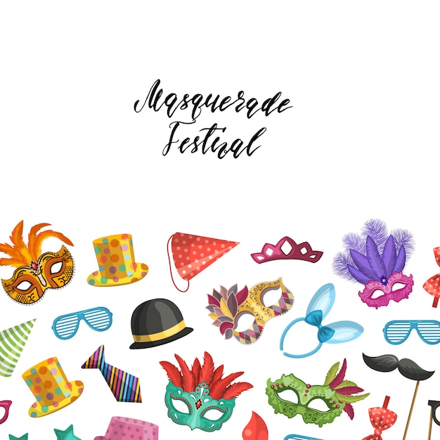 background with place for text with masks and party accessories illustration