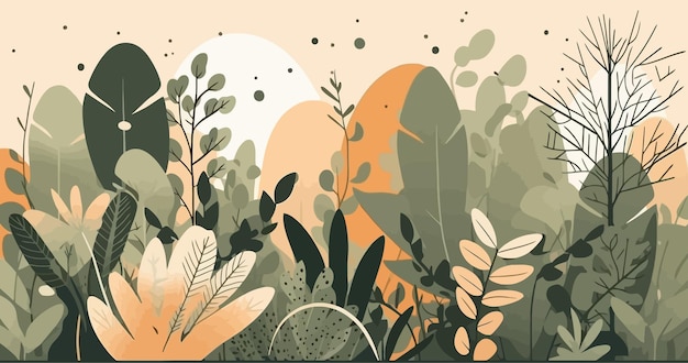 Vector background with plants and leaves flat vector illustration