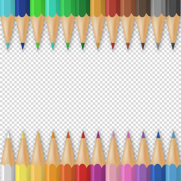 background with realistic 3D wooden colorful colored pencils or crayons