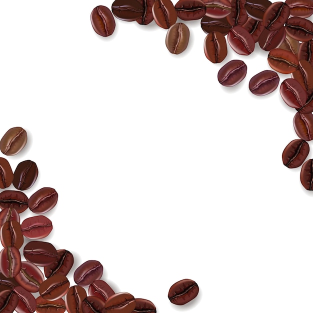 Vector background with realistic coffee beans and a place for text.