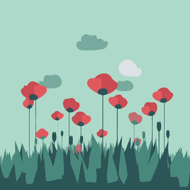 Vector background with red poppy flowers