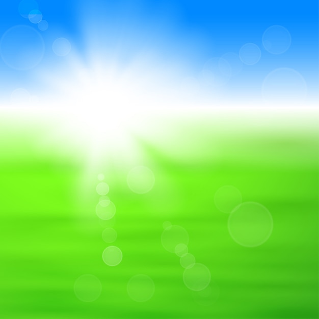 Vector background with shiny sun over the field
