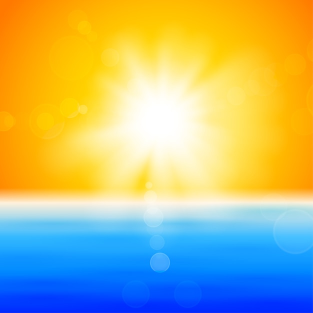 벡터 바다 위에 빛나는 태양 배경