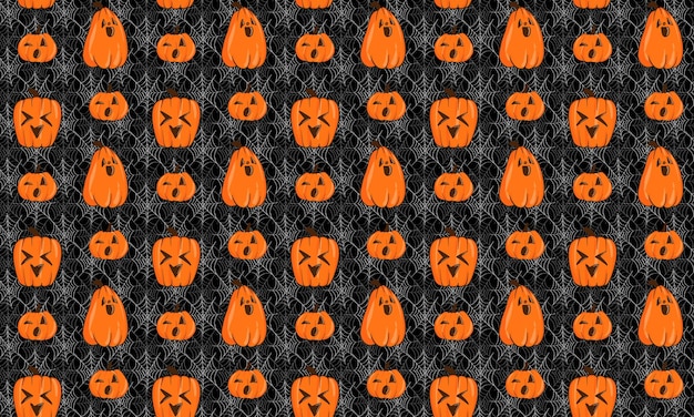 background with small pumpkins and cobwebs on a black background